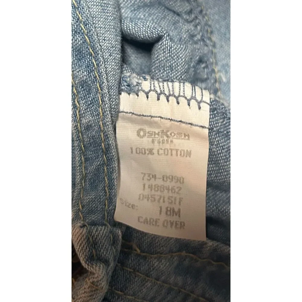 Vintage OshKosh B'gosh Baby Blue Denim Bubble Overalls 18M Made in USA 90s